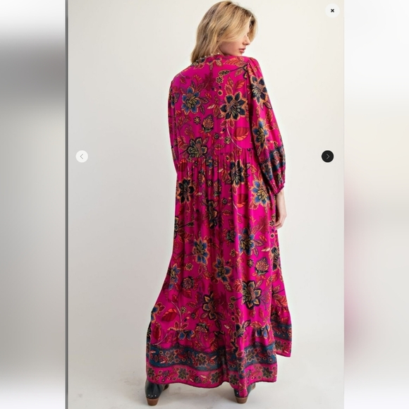 New Easel Pink Floral Print Long Sleeve Maxi Dress - Picture 5 of 6